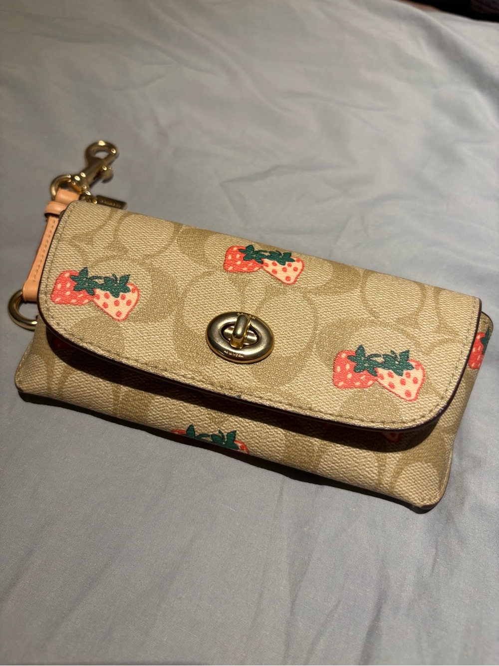 Coach Beige Signature Strawberry Print sunglass case